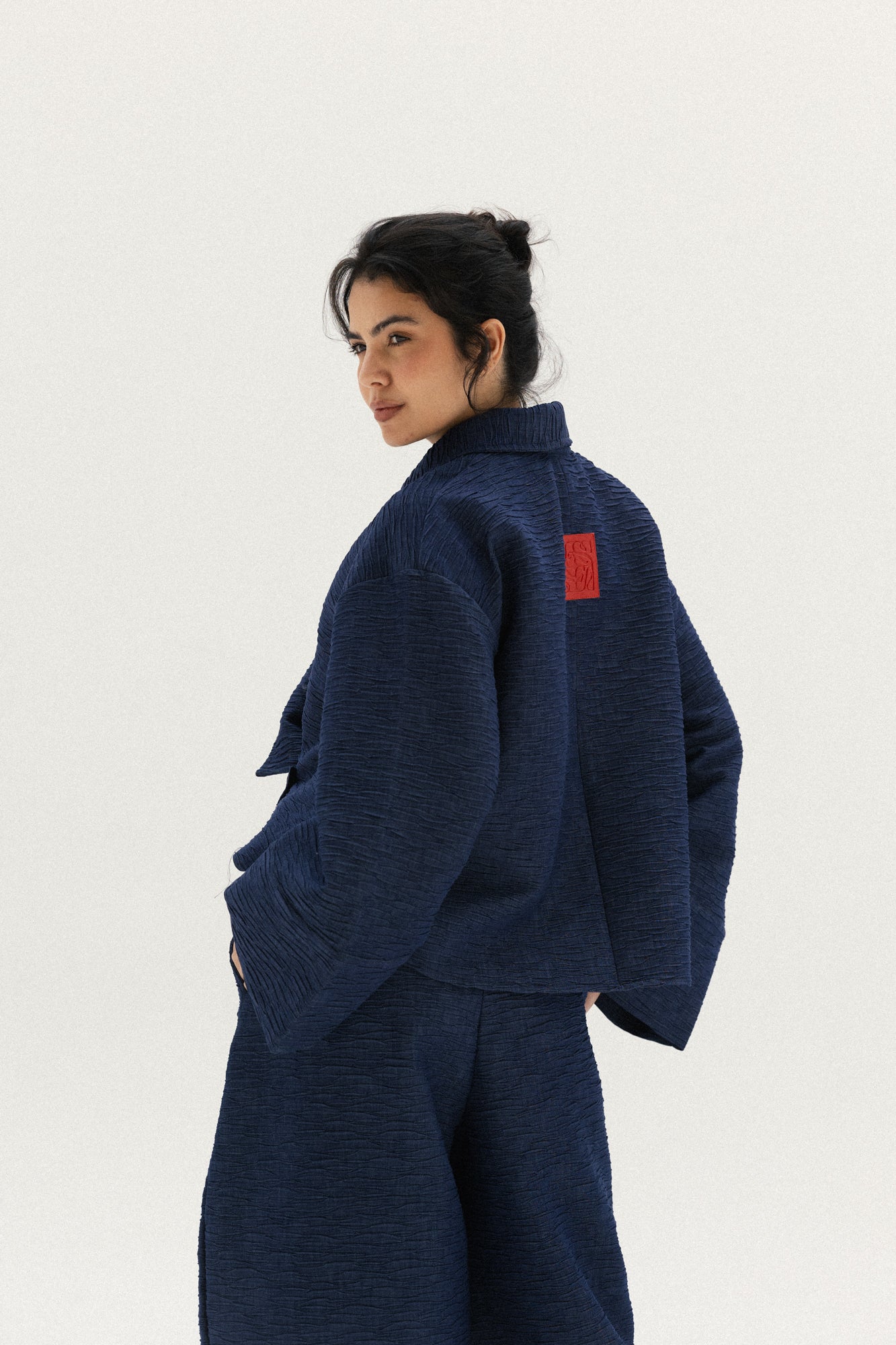 Crushed Denim Set In Navy-blue
