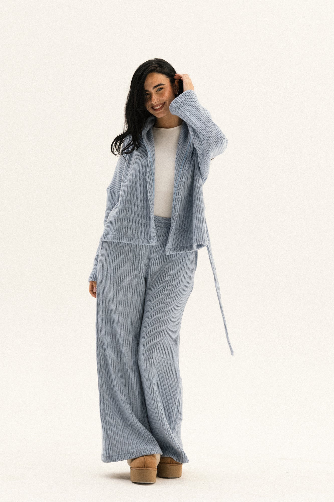 Short Kimono Knitted Set In Blue