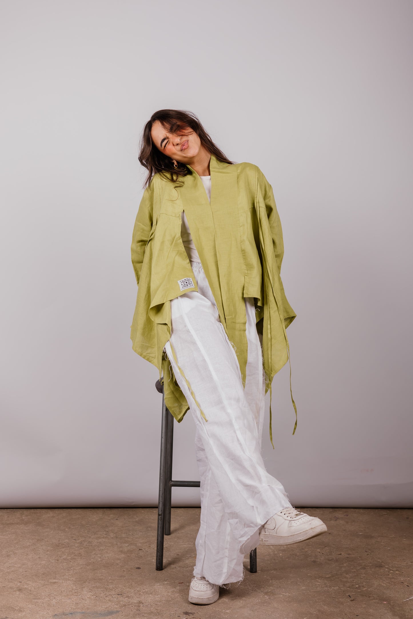Double Collar With Fringes In Lime-green