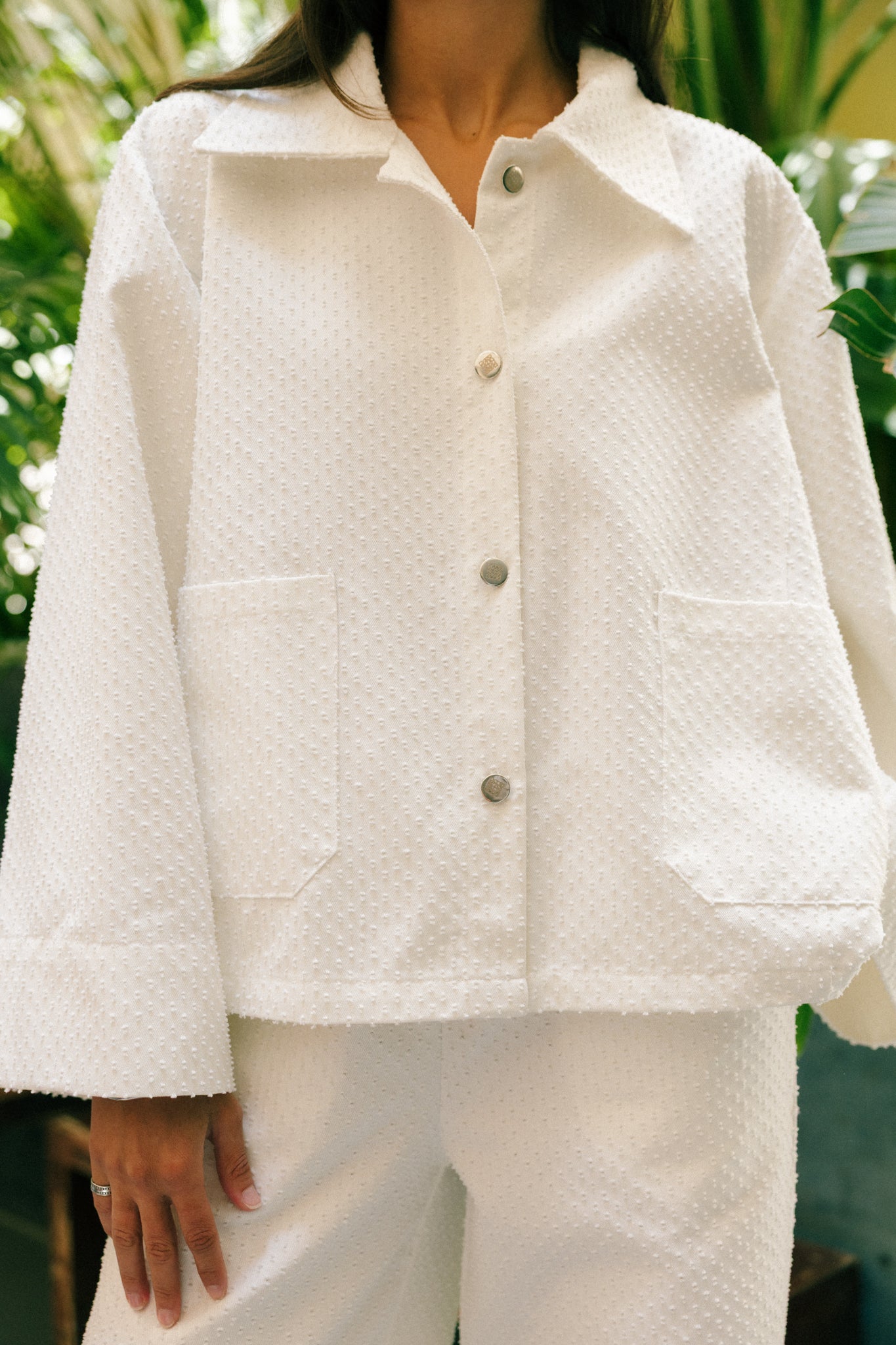 Dots denim set in white