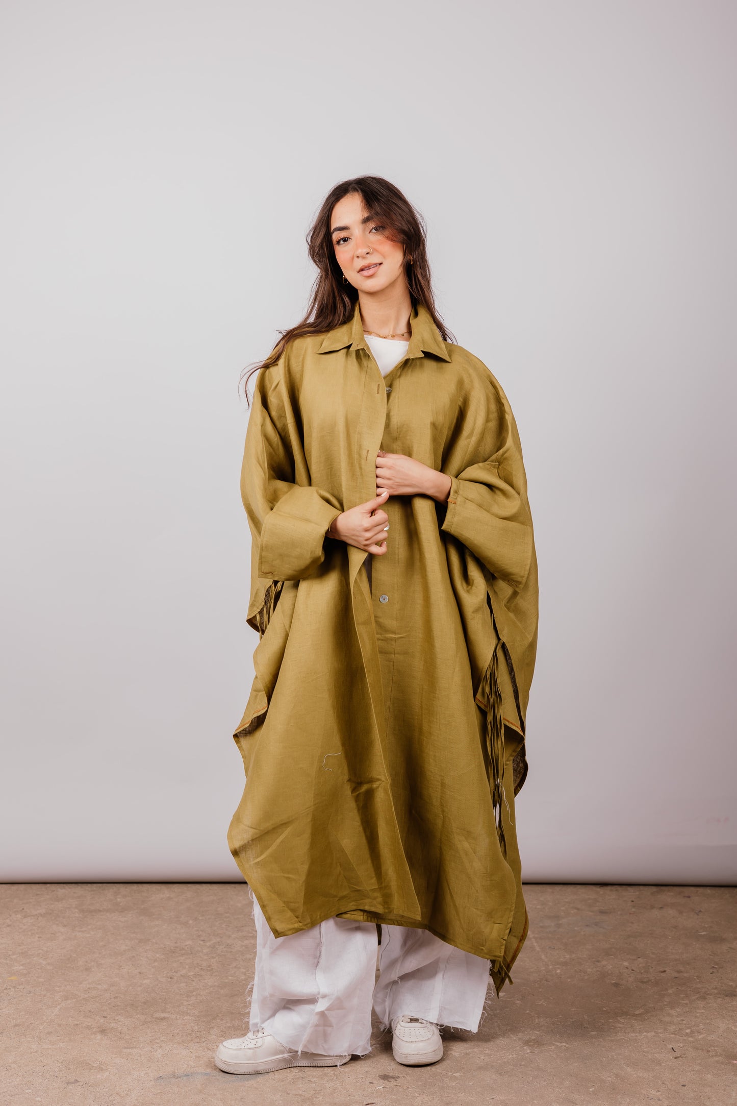 Long Fringes Shirt In Dark-limegreen