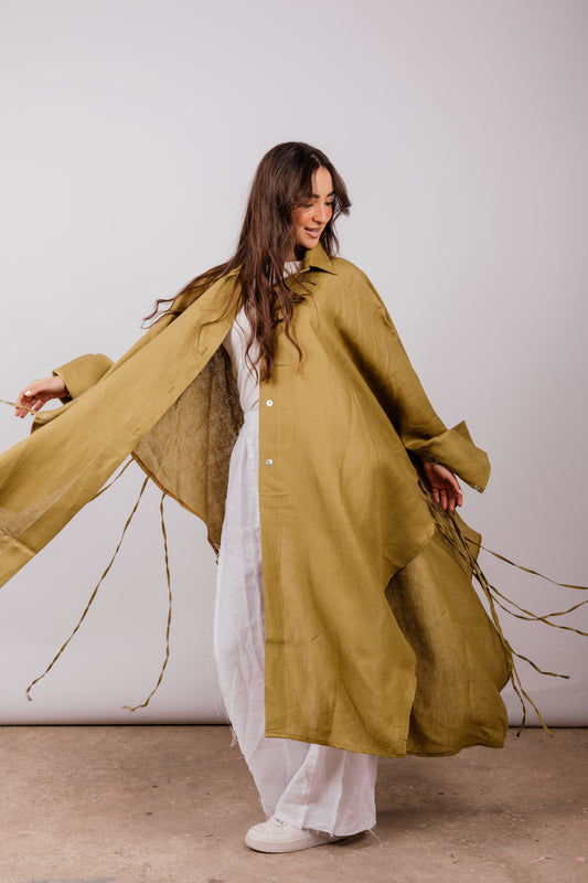 Long Fringes Shirt In Dark-limegreen