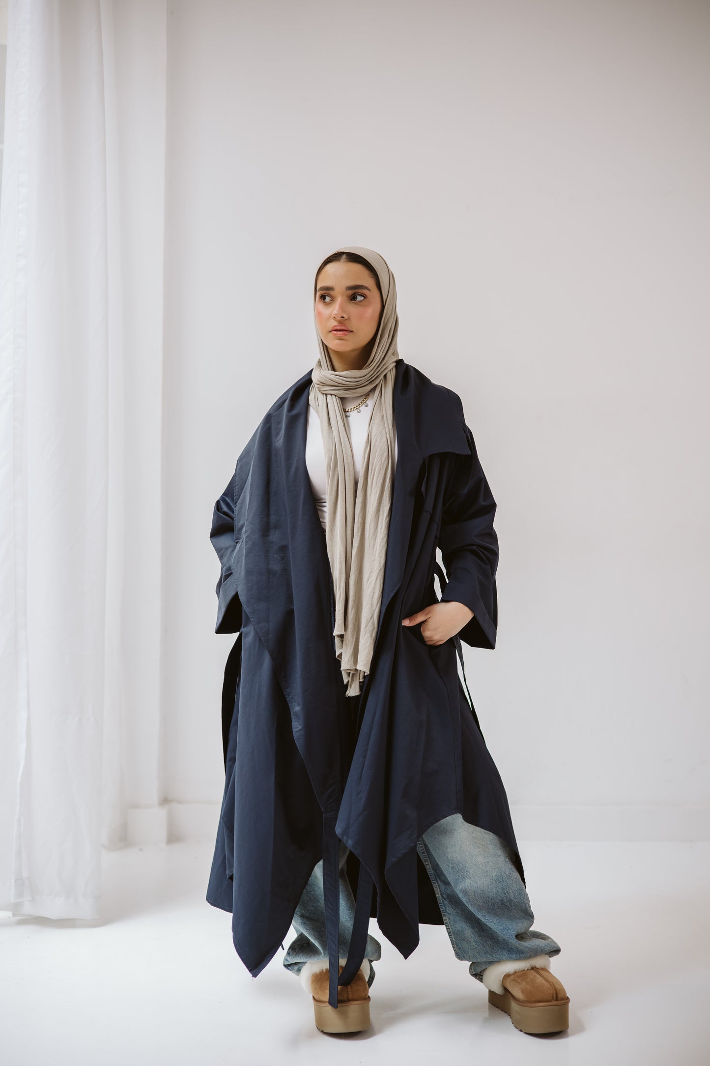 High-low Trench Coat In Navy Blue