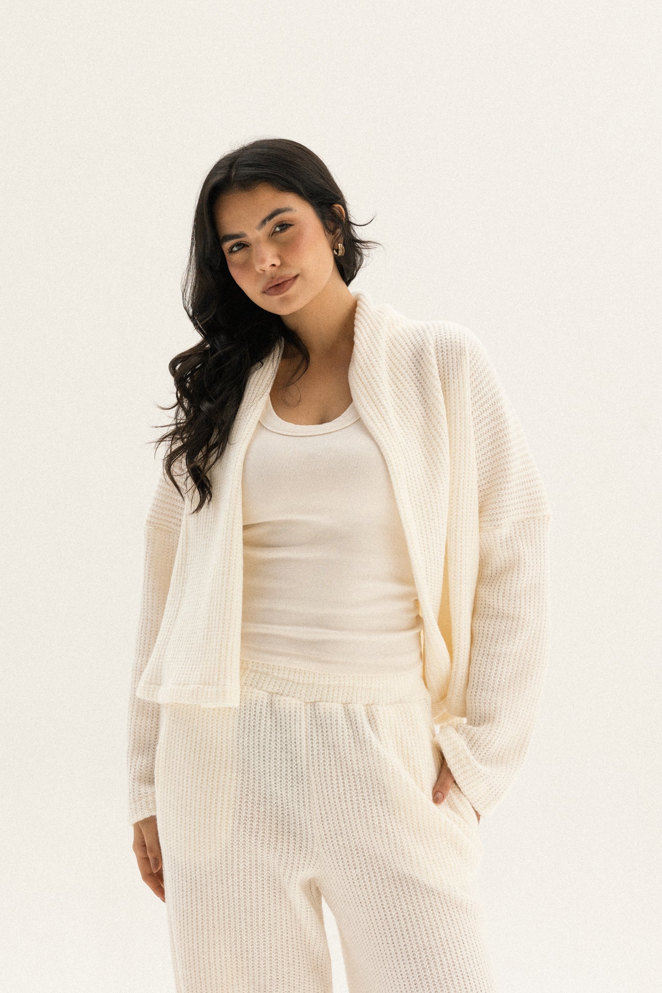 Short Kimono Knitted Set In Off-white