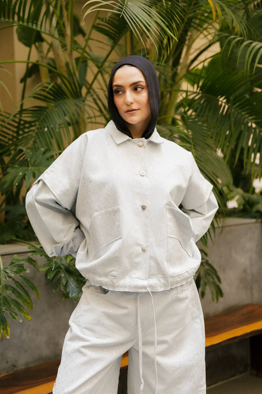 Balloon denim set in light denim