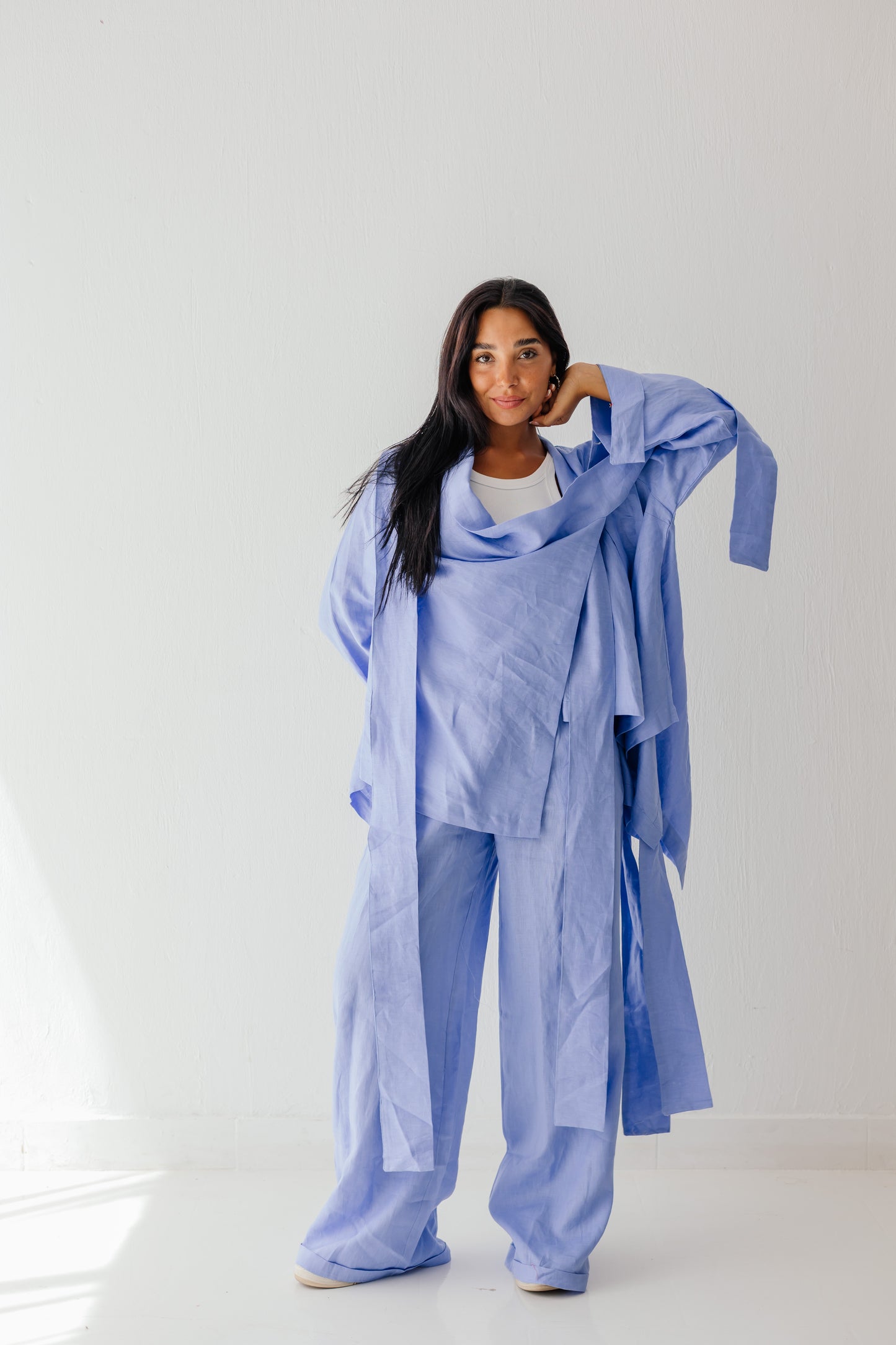 Short Double Collar Kimono Blue