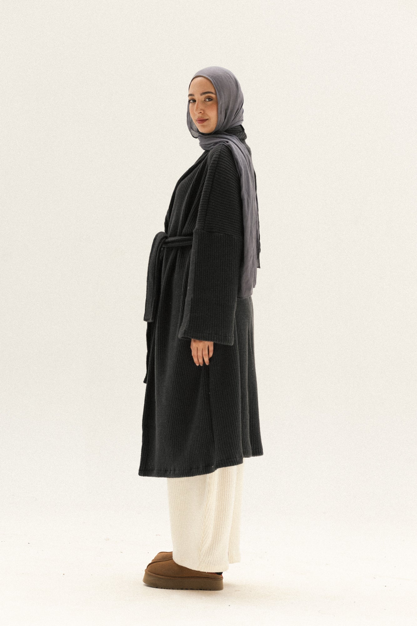 knitted Lined Kimono In Dark-grey