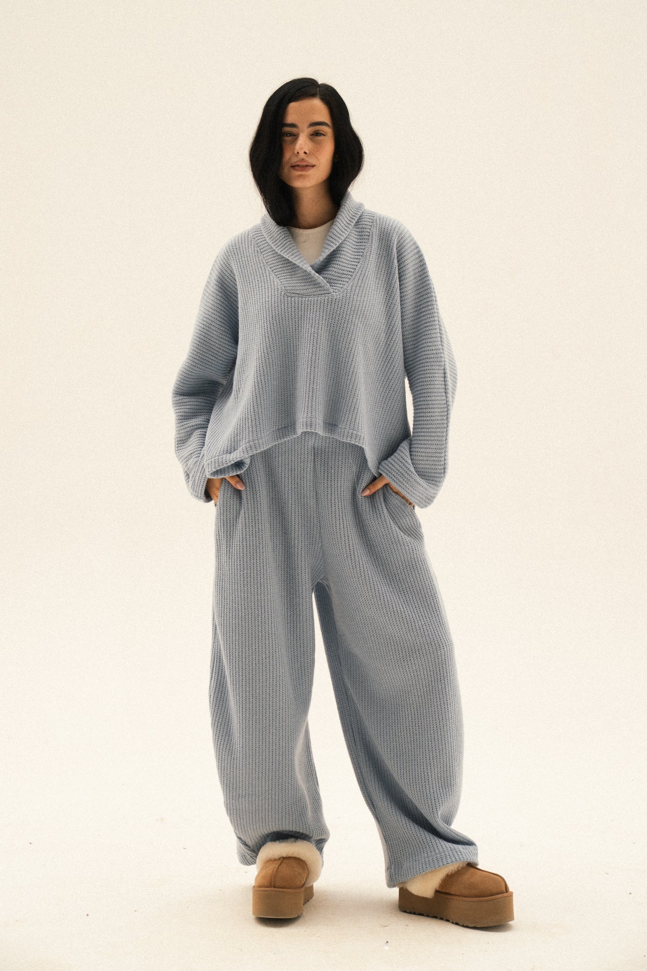 Balloon Knitted Pant In Blue