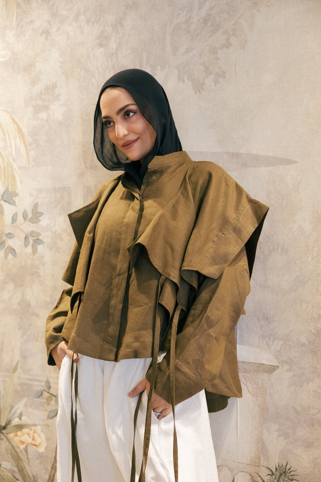 Layered shirt in burnt olive