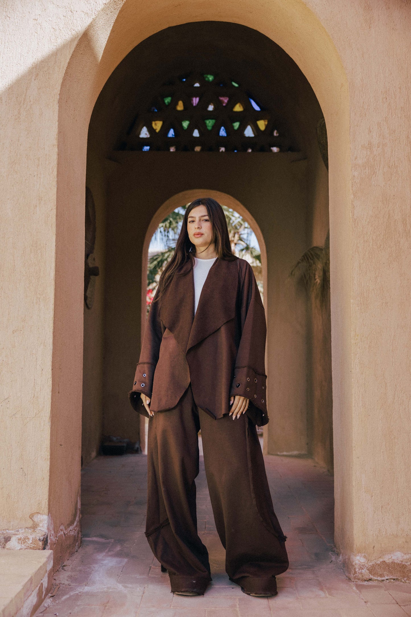 Rouh Cotton Set In Brown