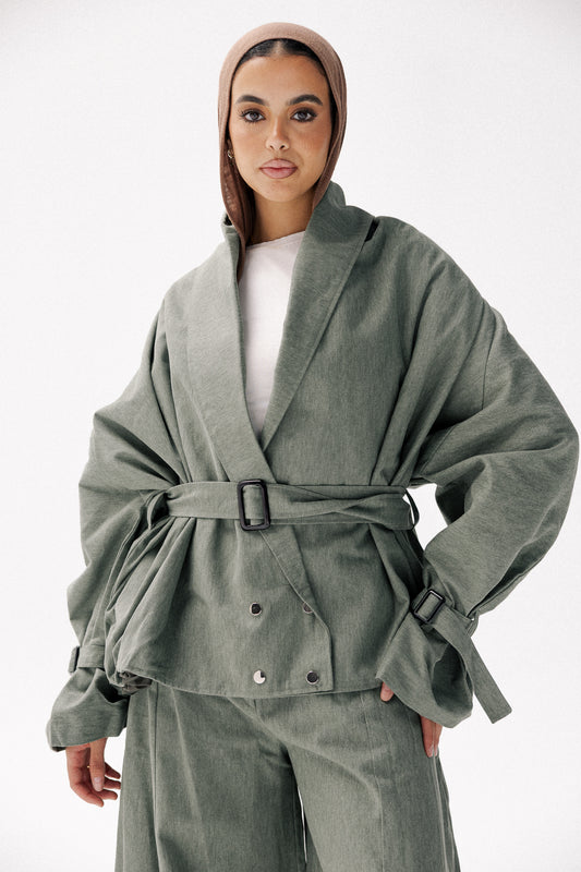 Belted jacket in olive