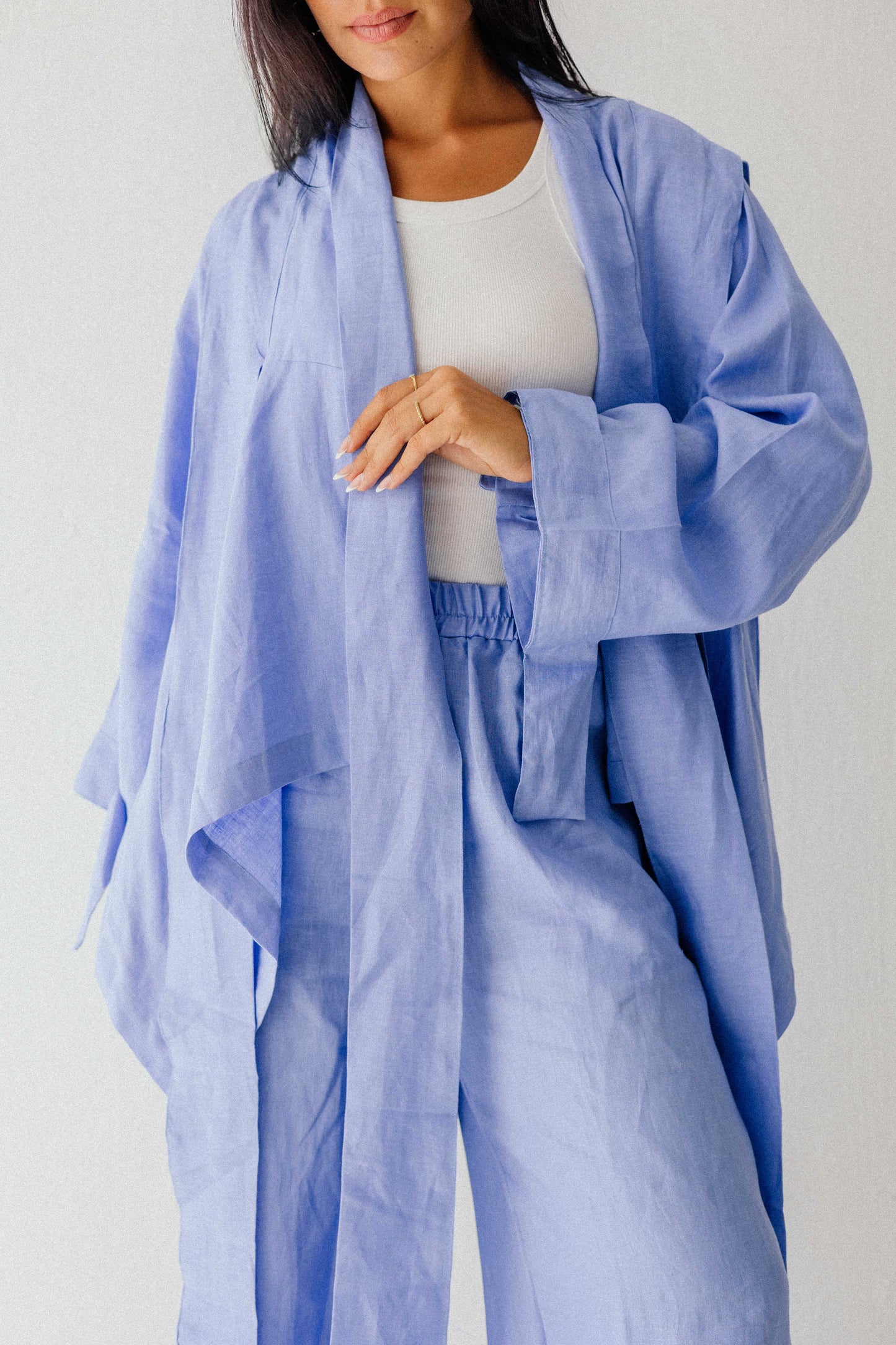 Short Double Collar Kimono Blue