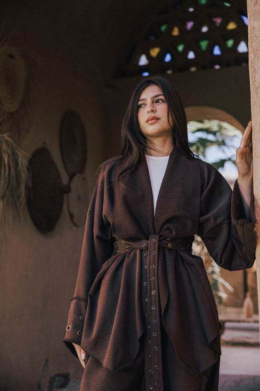 Rouh Cotton Set In Brown