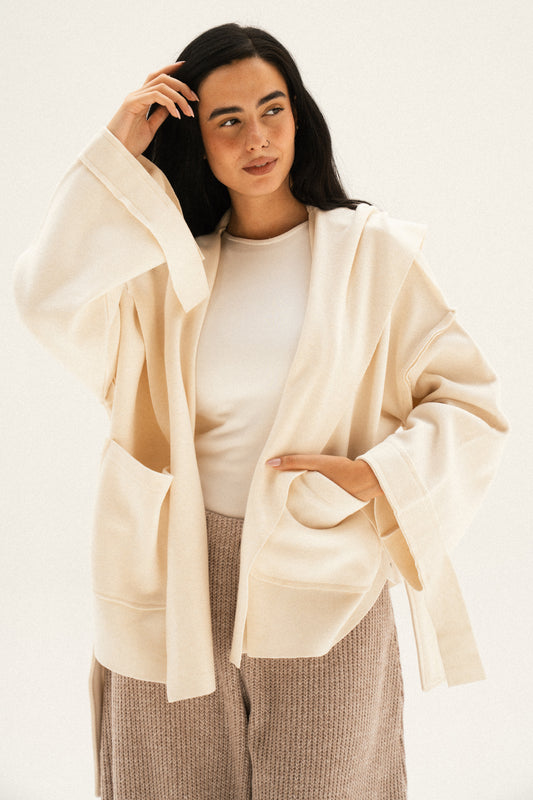 Unfinished Short Coat In Off-white