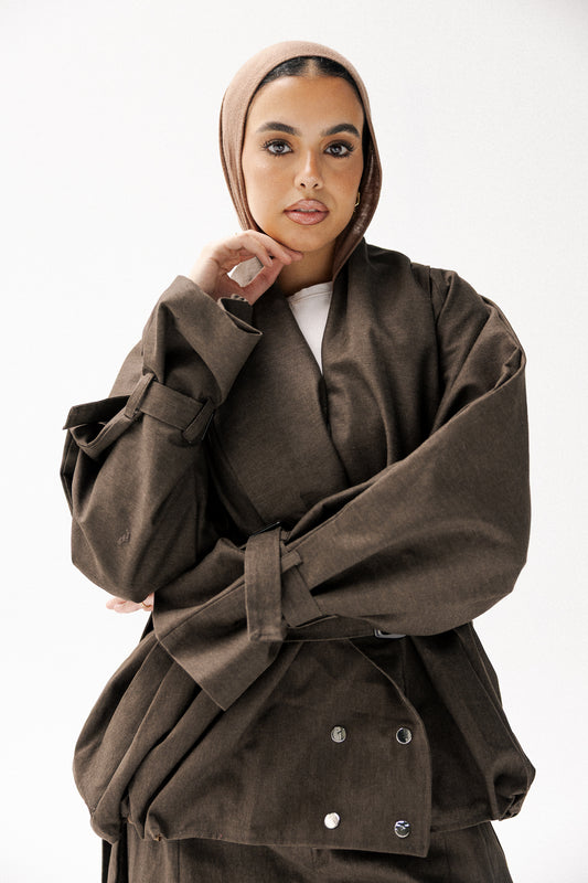 Belted jacket in brown