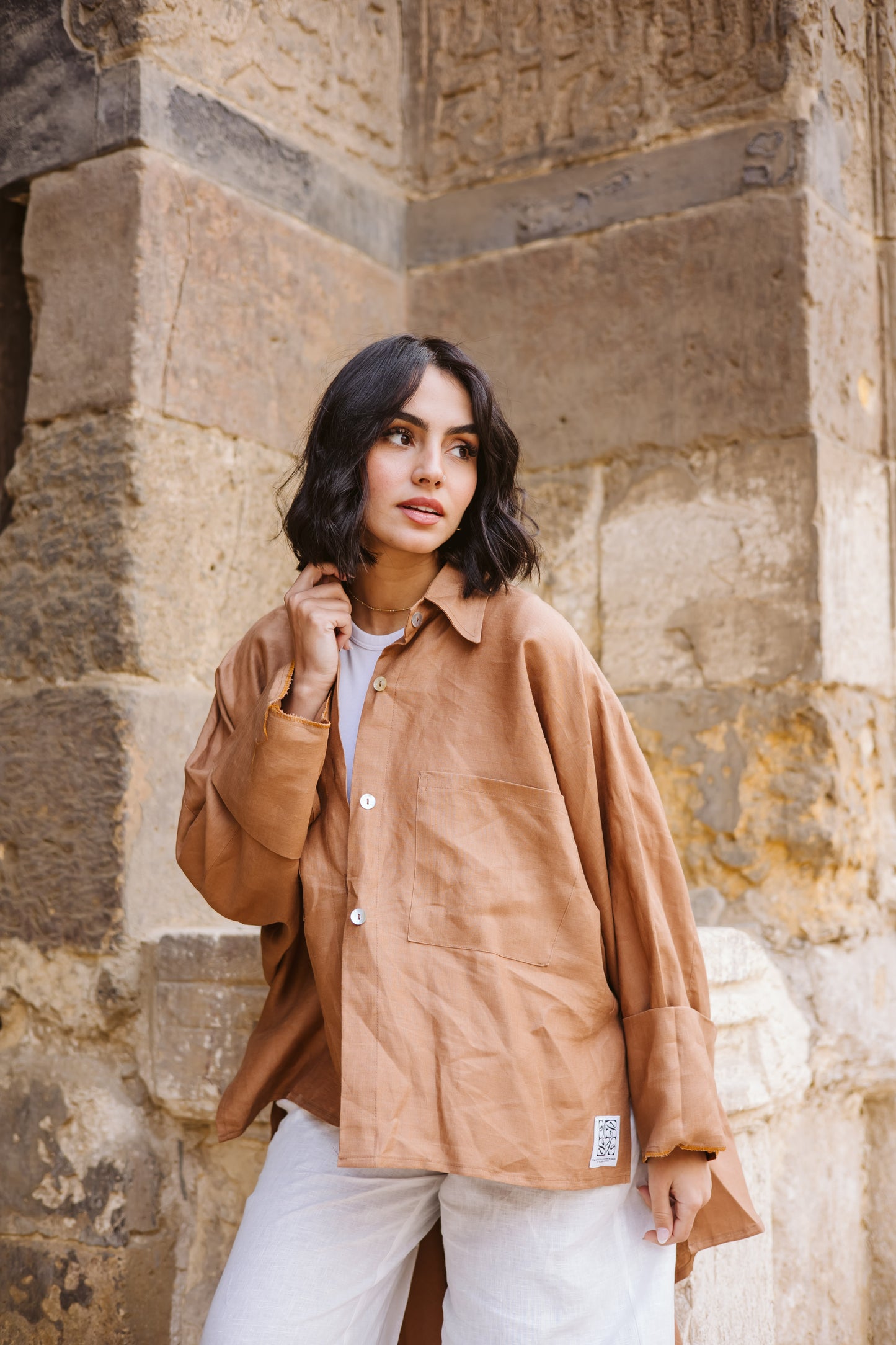 High-low Shirt In Camel