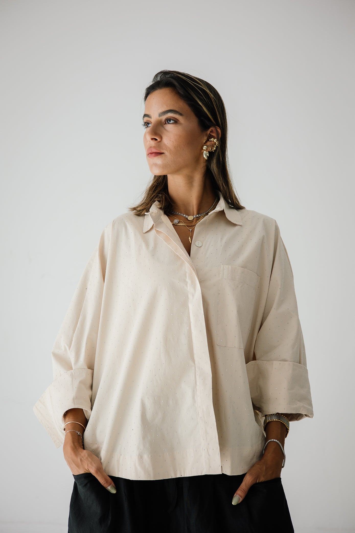 Studding Butterfly Shirt In Creamy