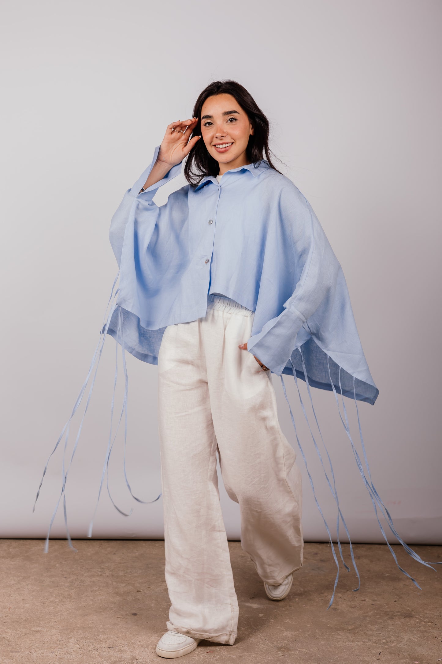Fringes Shirt In Baby-blue