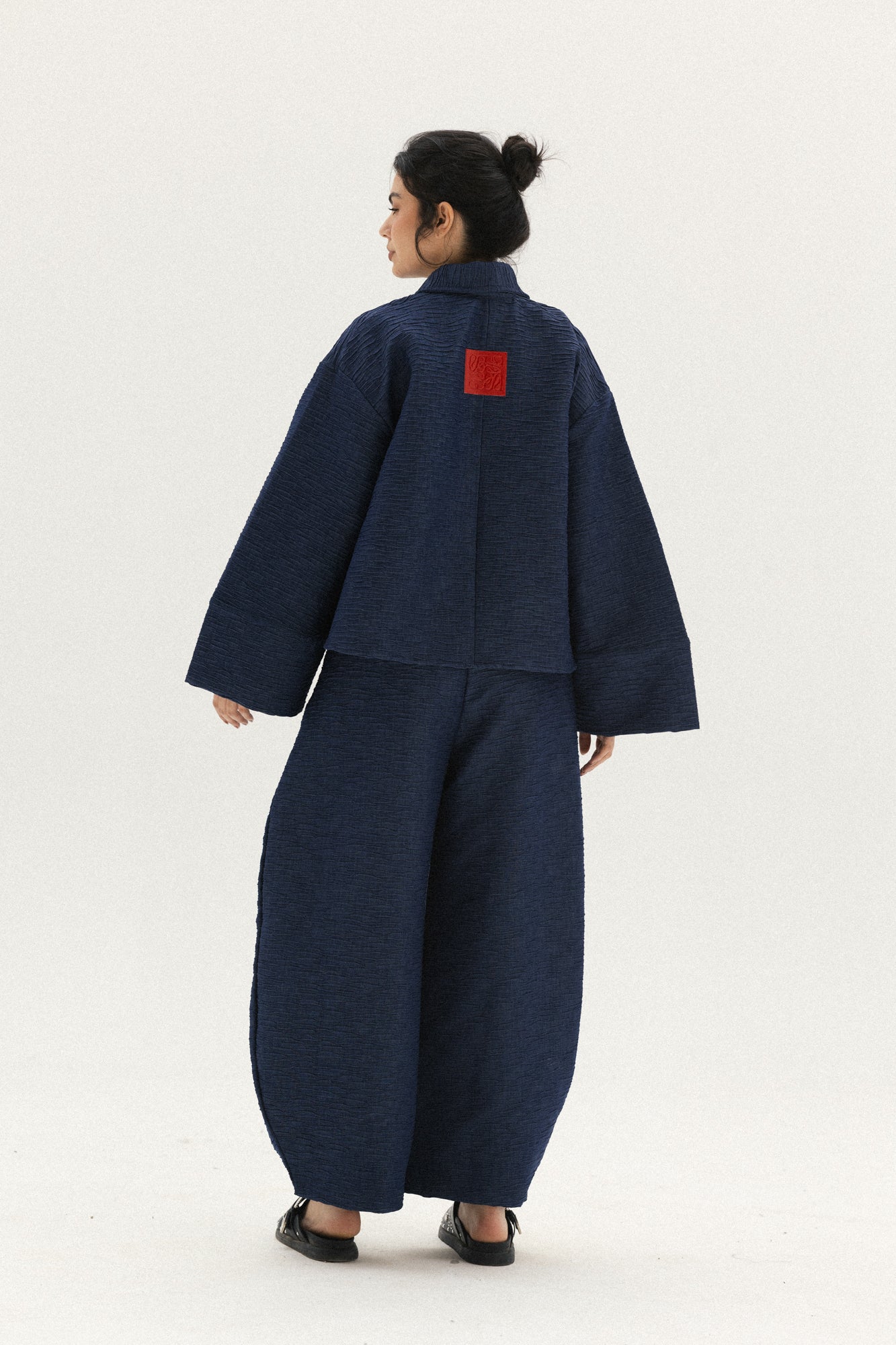 Crushed Denim Set In Navy-blue