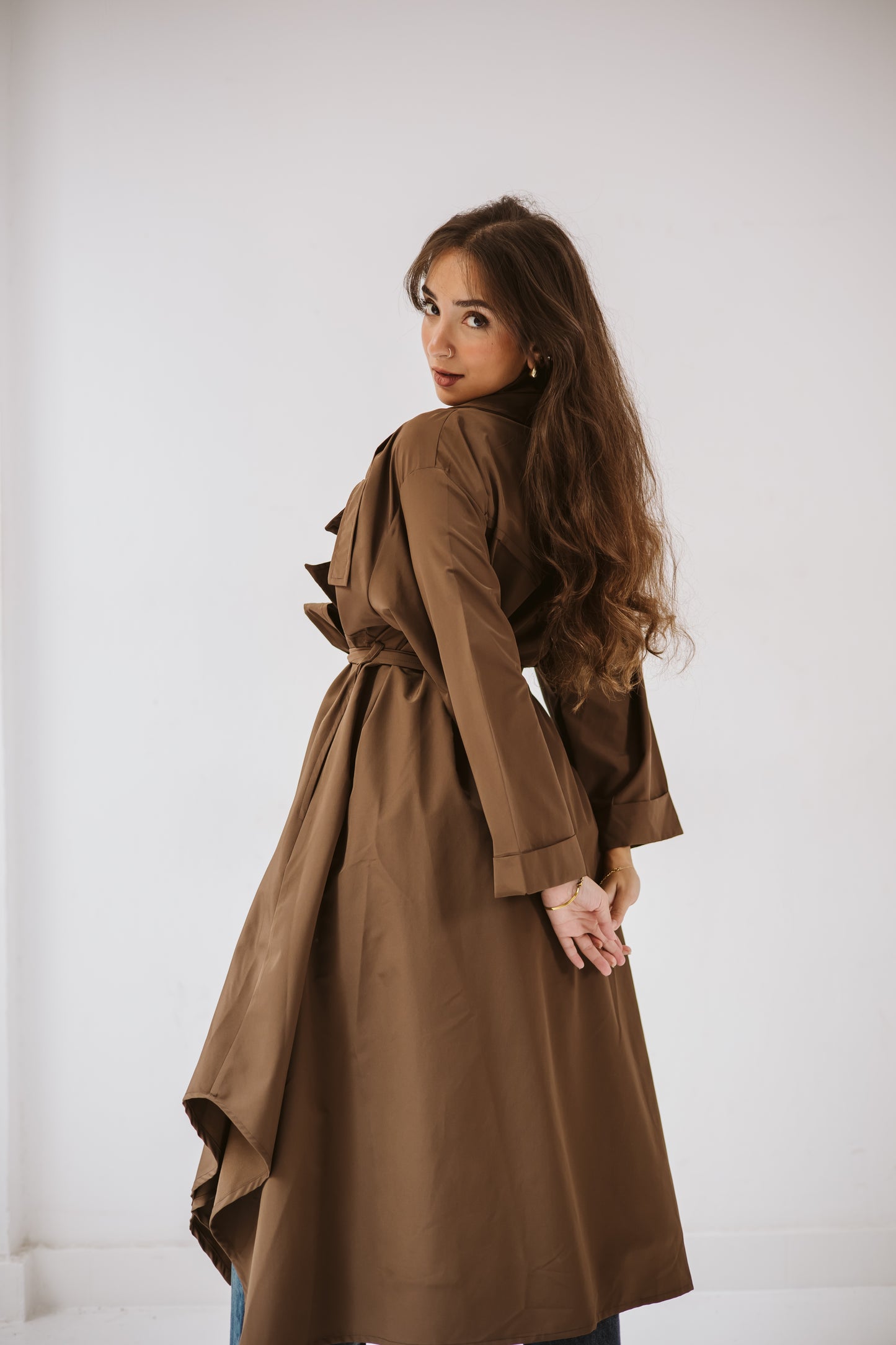 High-low Trench Coat In Brown