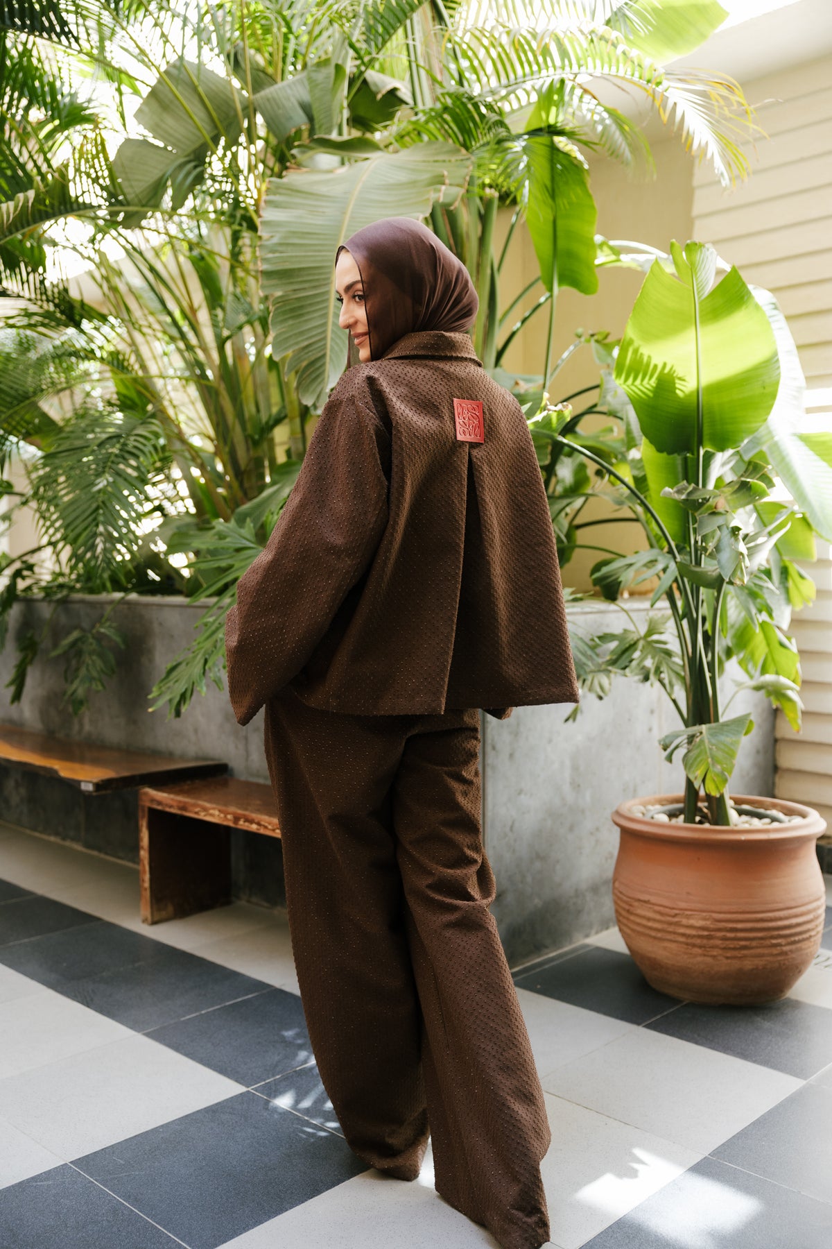Dots denim set in brown