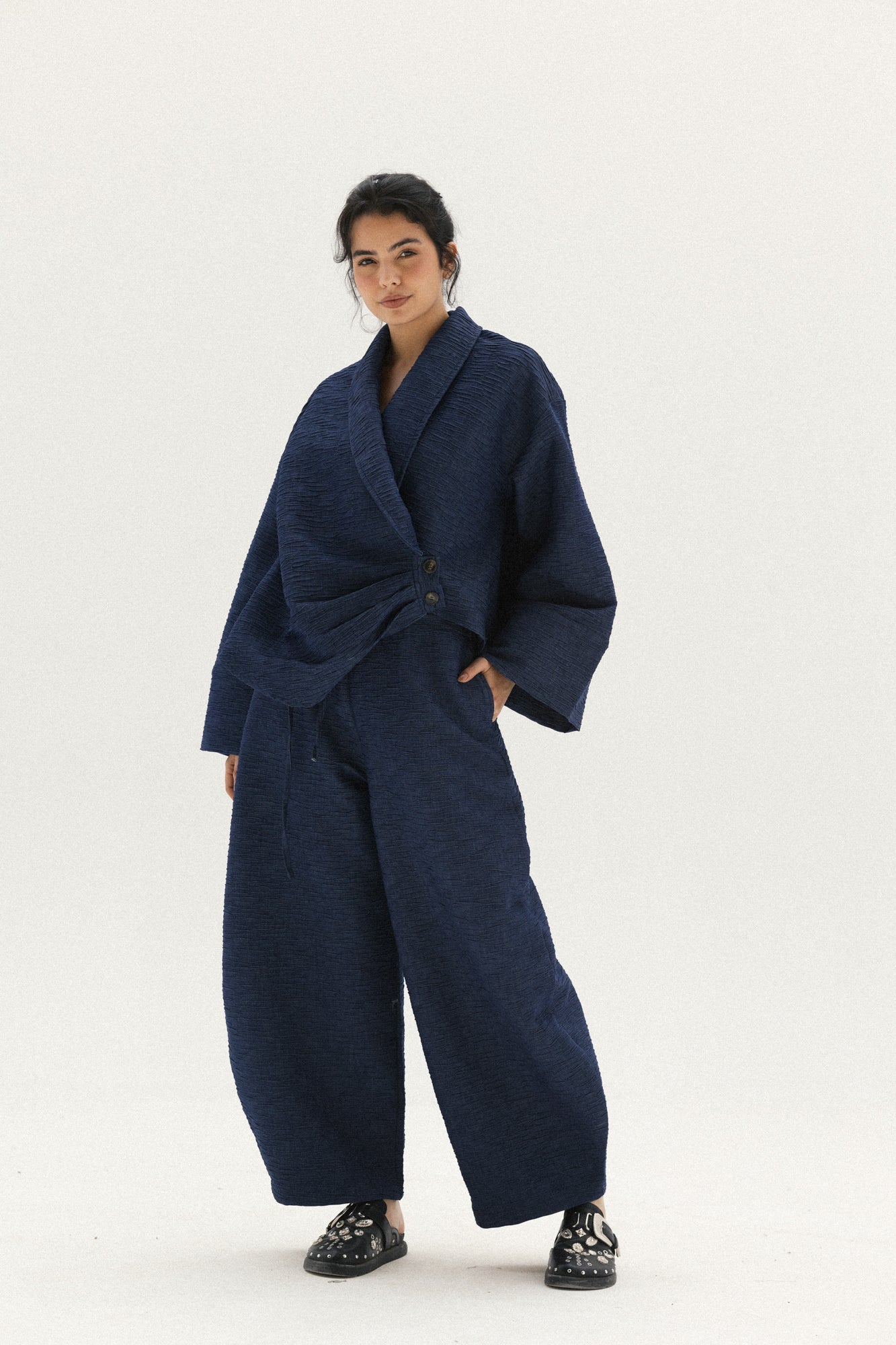 Crushed Denim Set In Navy-blue