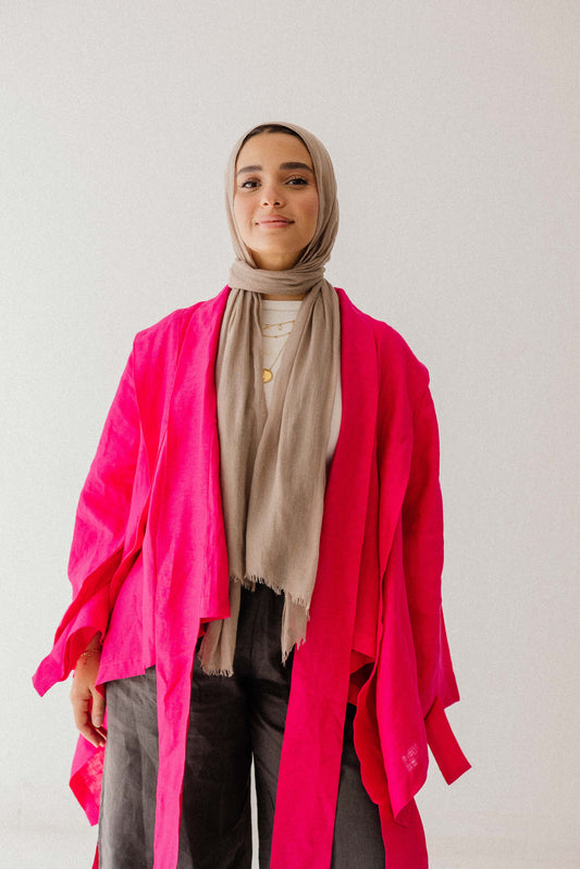 Short Double Collar Kimono In Fuchsia