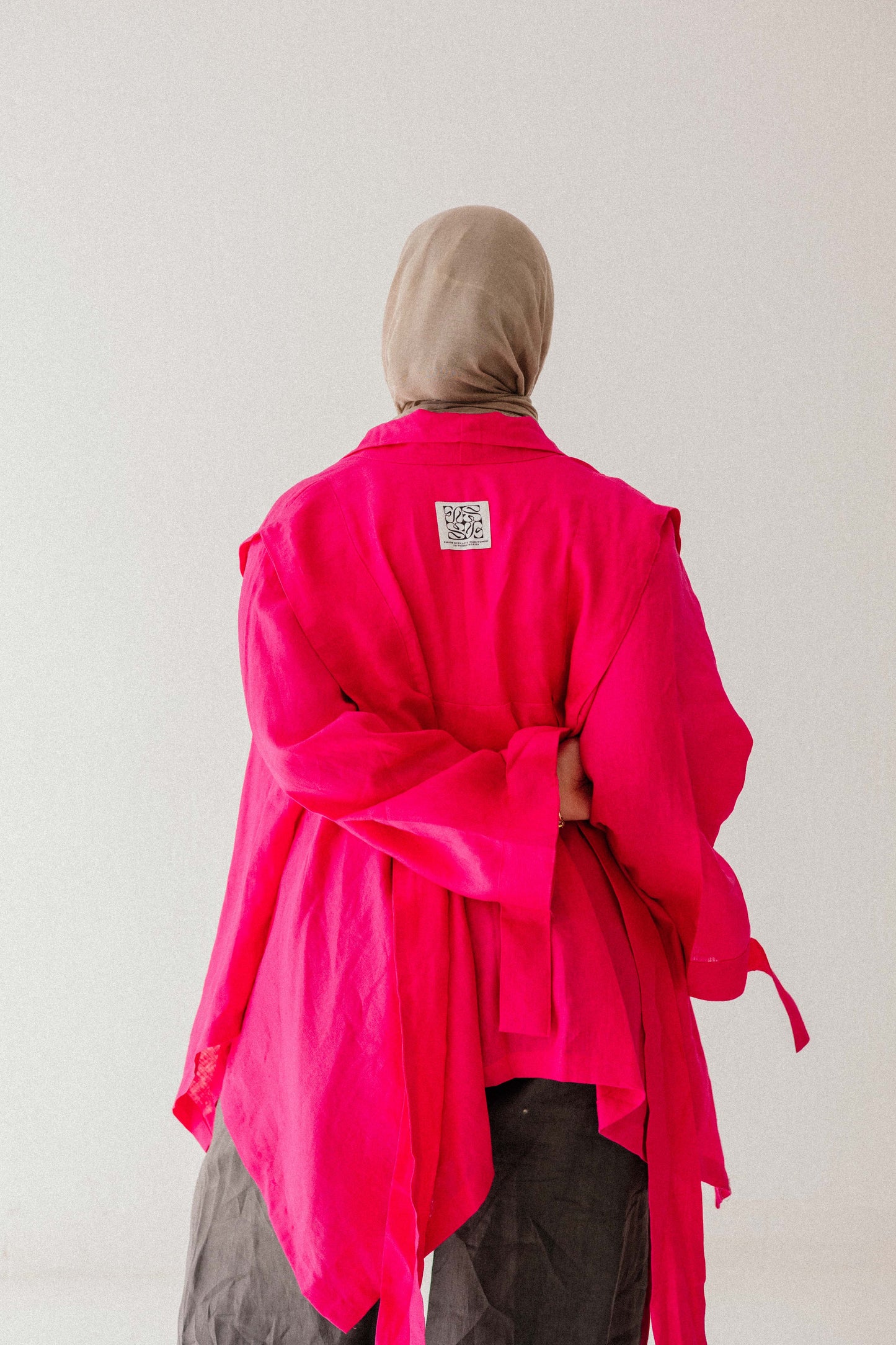 Short Double Collar Kimono In Fuchsia