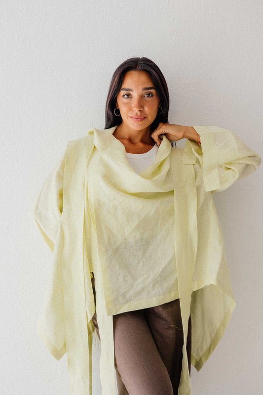 Short Double Collar Kimono In Butter-lemon