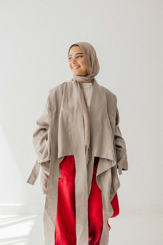 Short Double Collar Kimono In Griesh