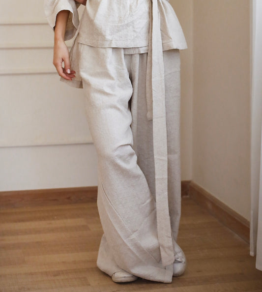 Embroidery linen pant