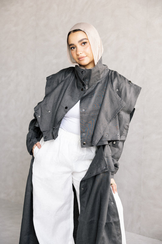Jouzoor linen coat in dark grey