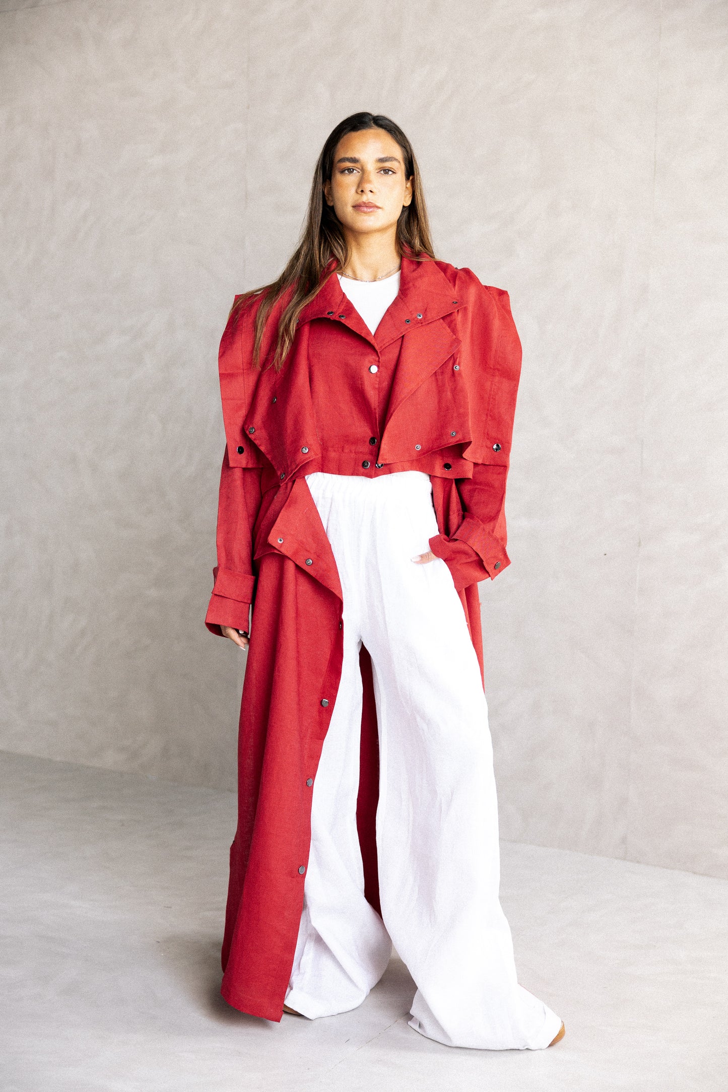 Jouzoor linen coat in red