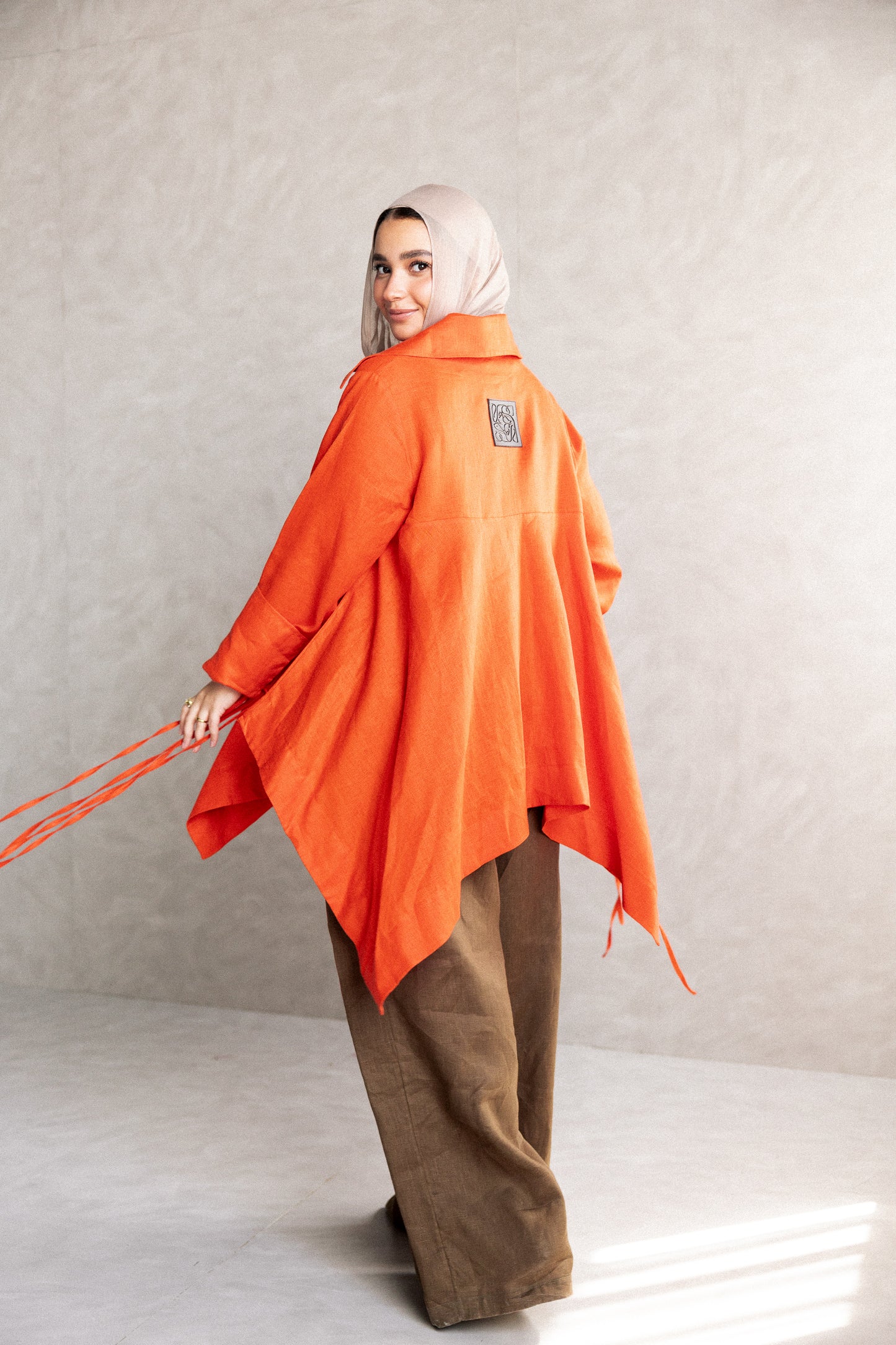 Double fringes kimono in orange