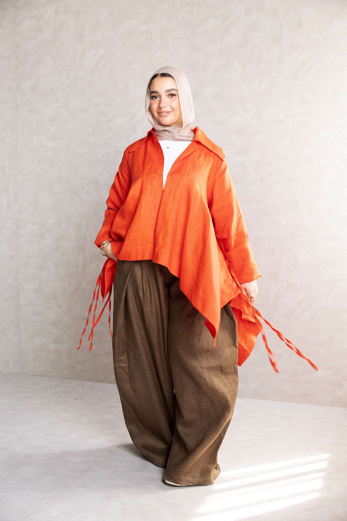 Double fringes kimono in orange
