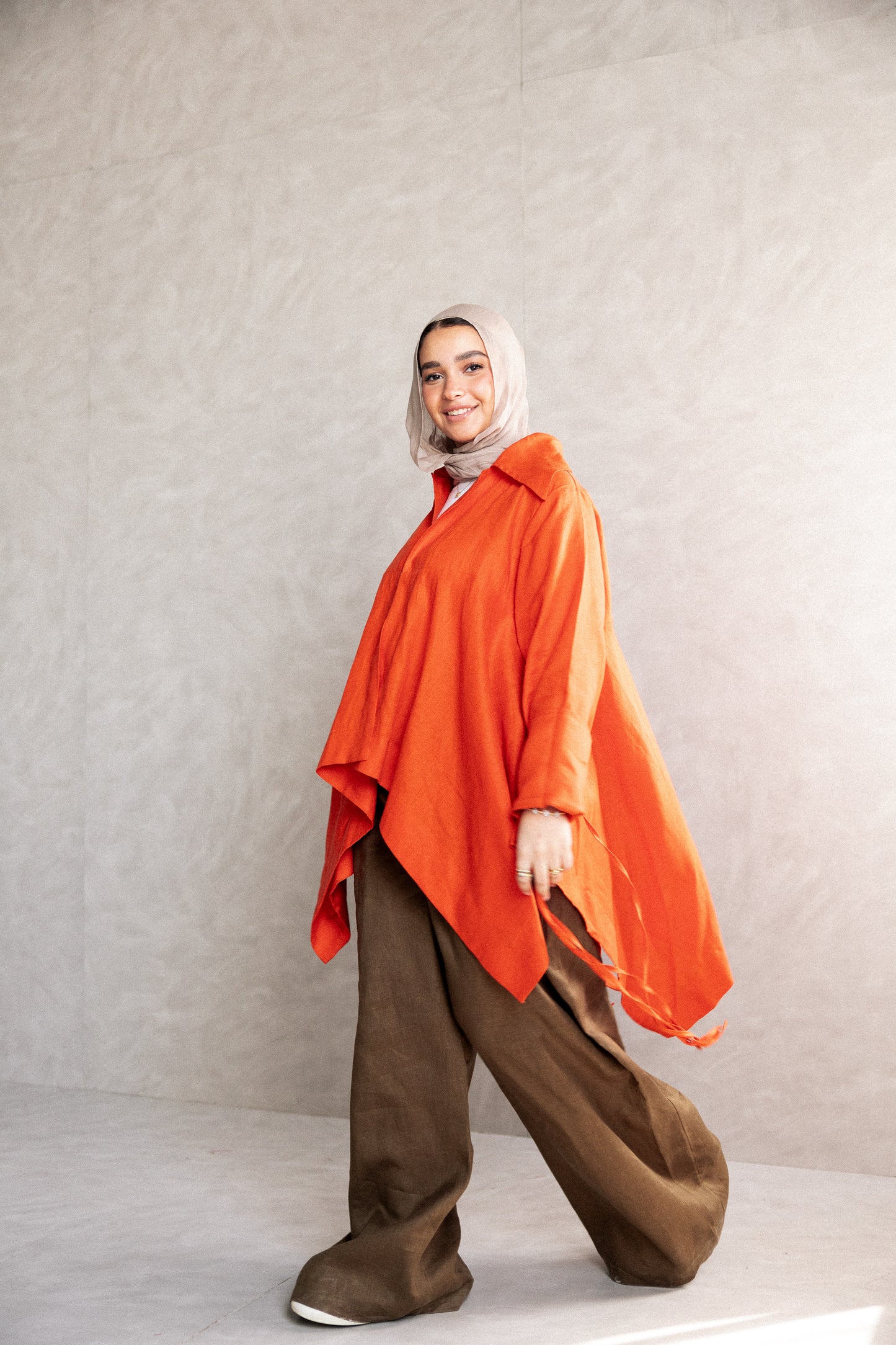 Double fringes kimono in orange