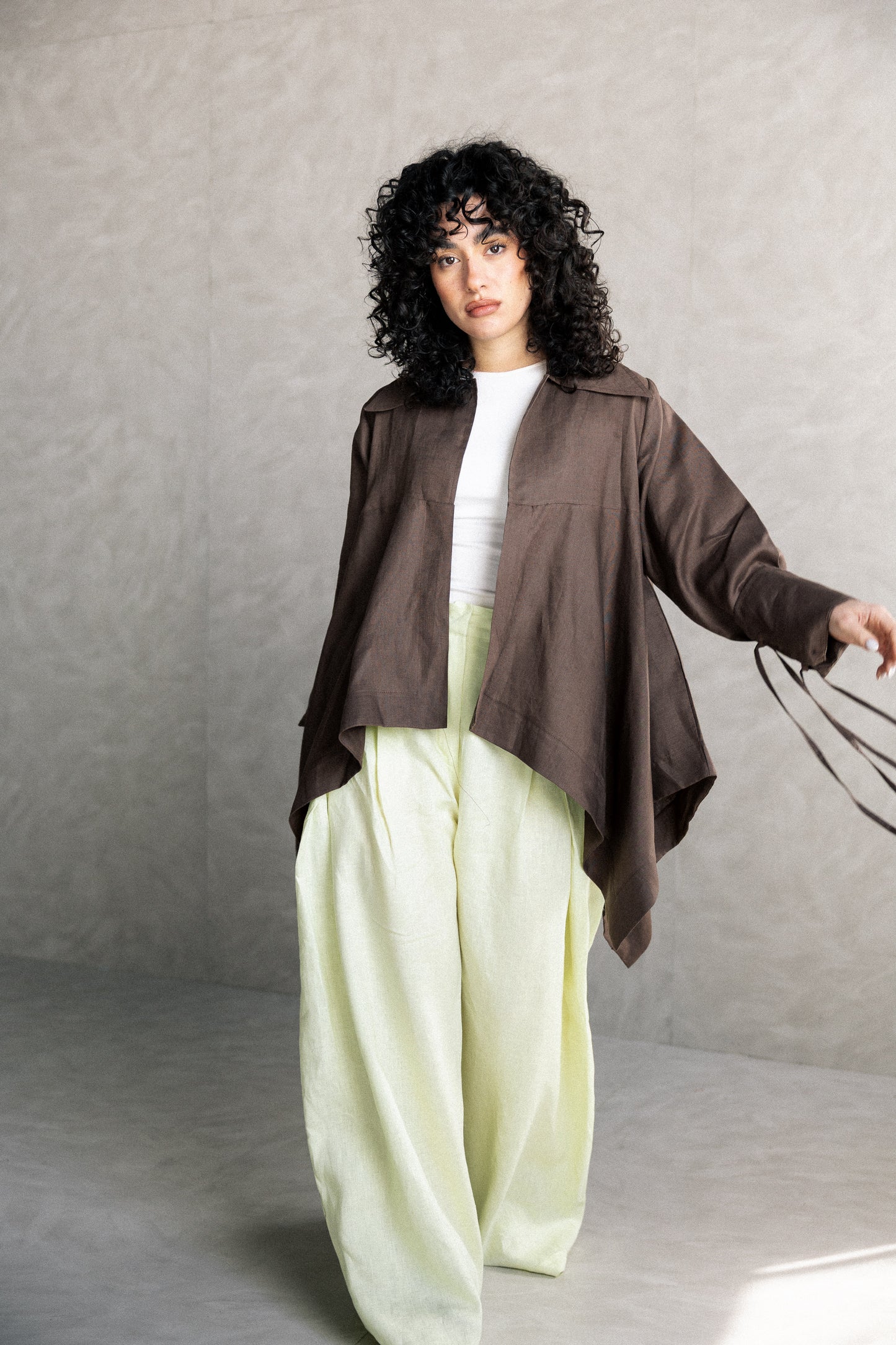 Double fringes kimono in brown