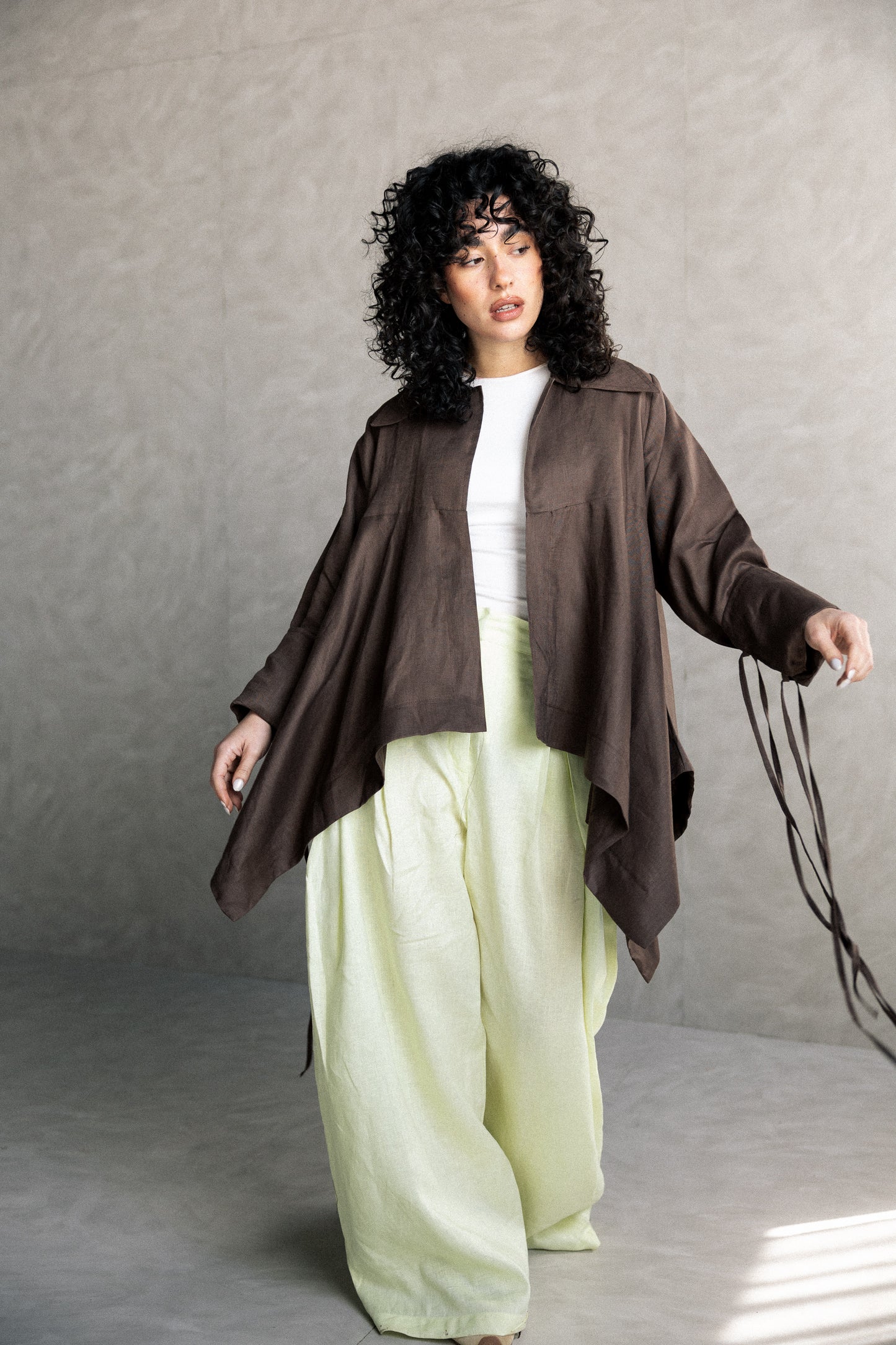 Double fringes kimono in brown