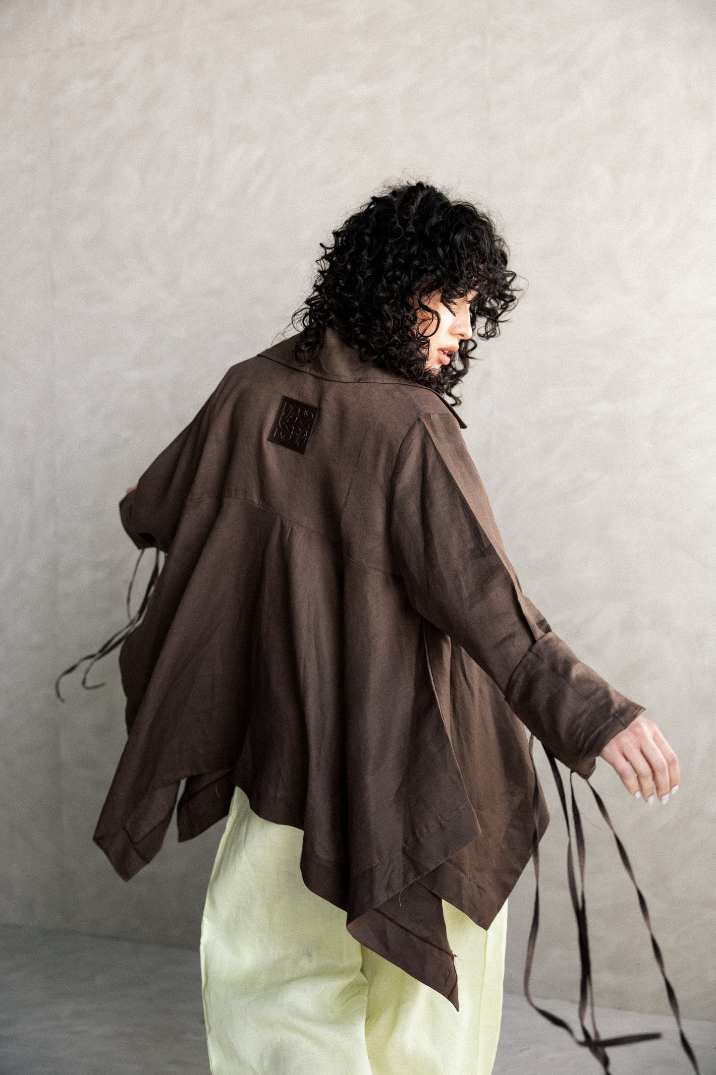 Double fringes kimono in brown