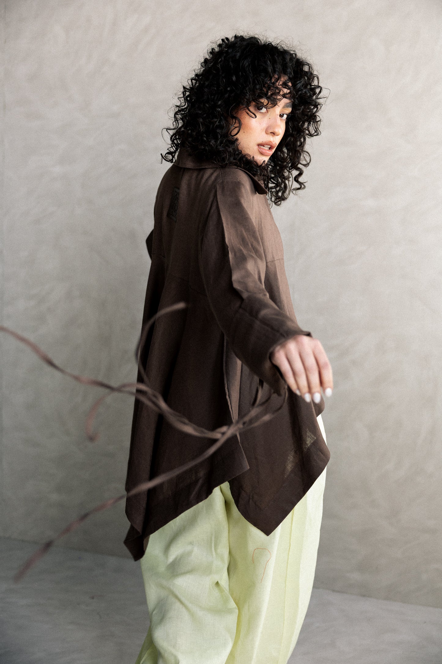 Double fringes kimono in brown