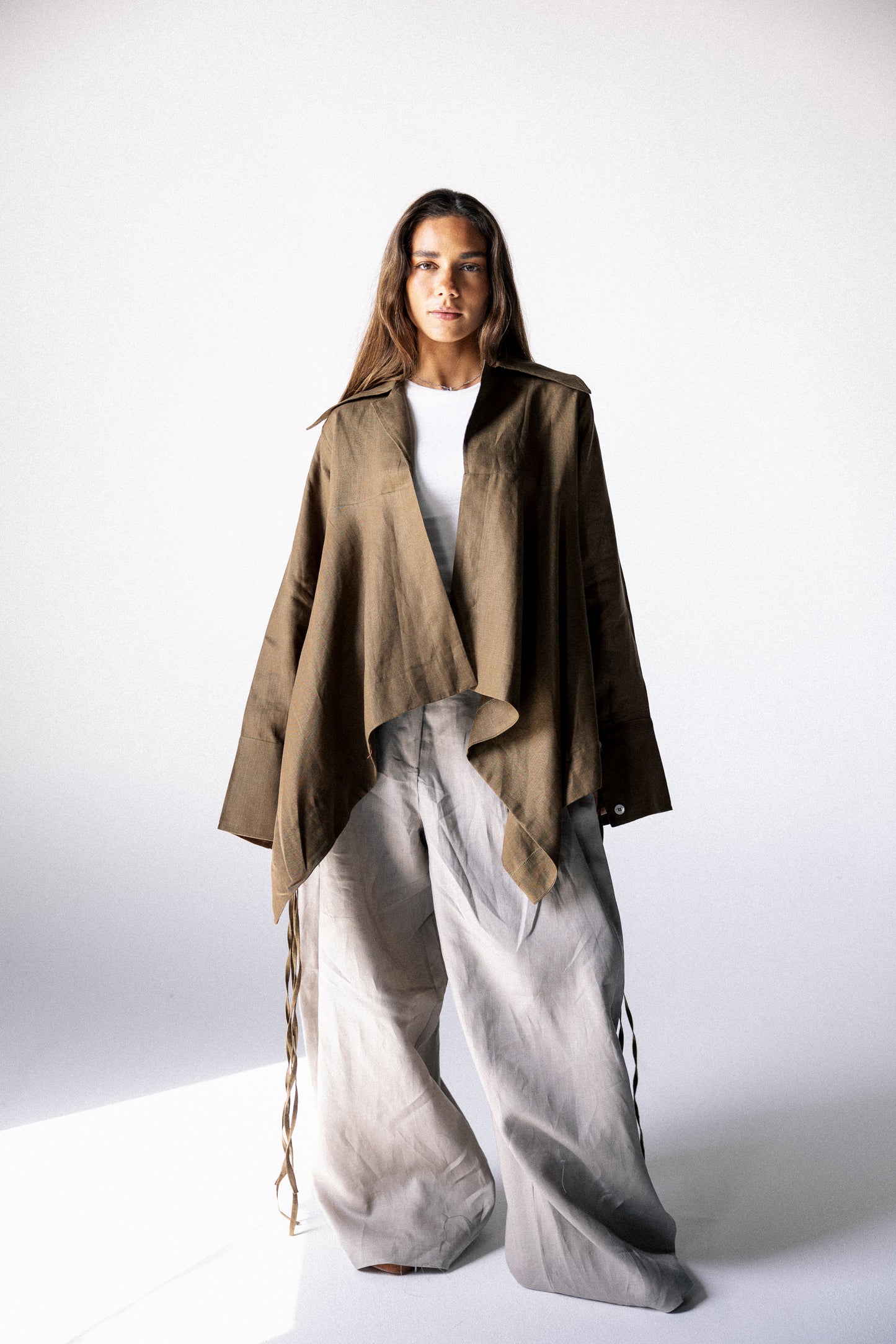 Double fringes kimono in burnt olive