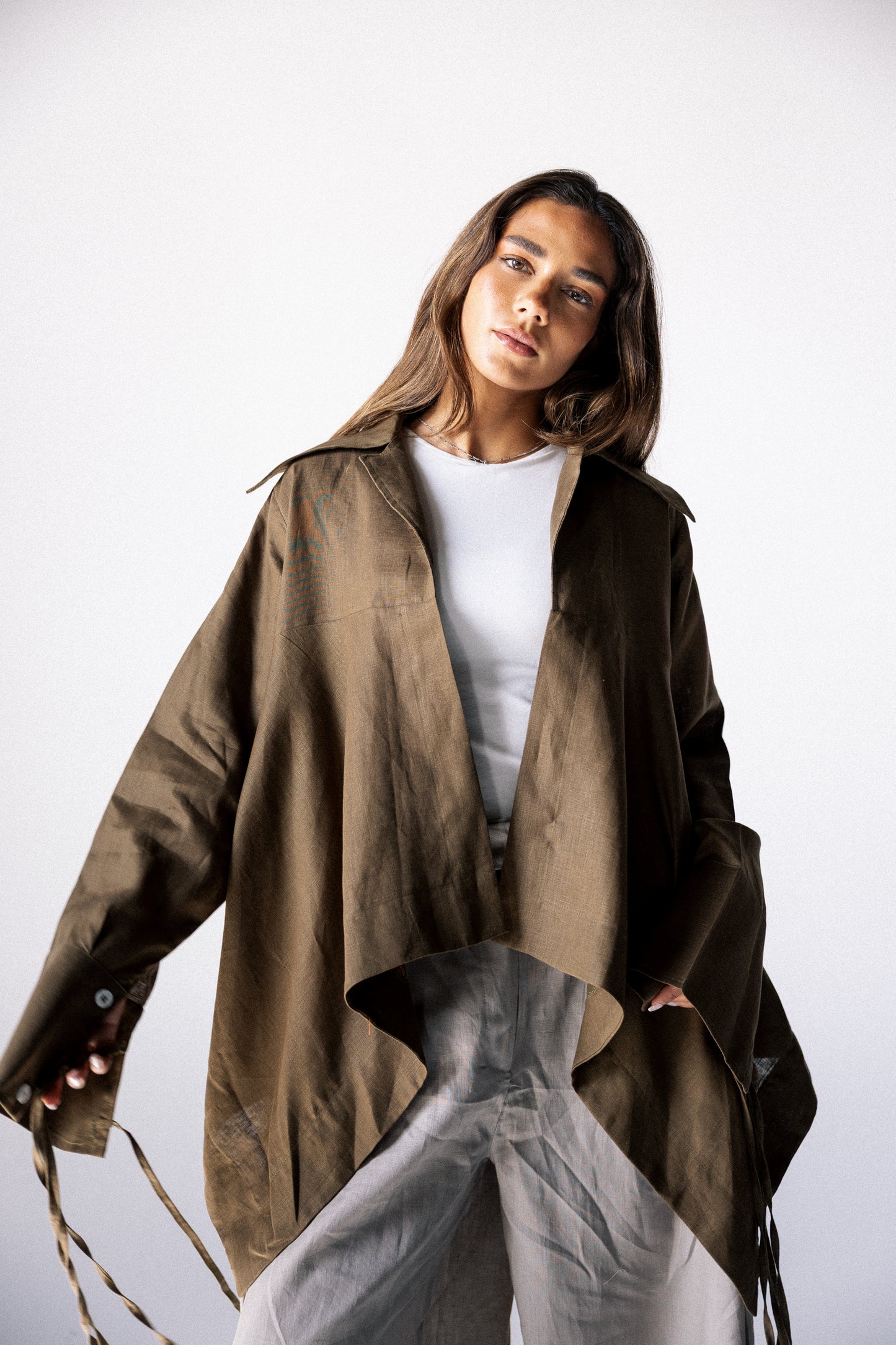 Double fringes kimono in burnt olive