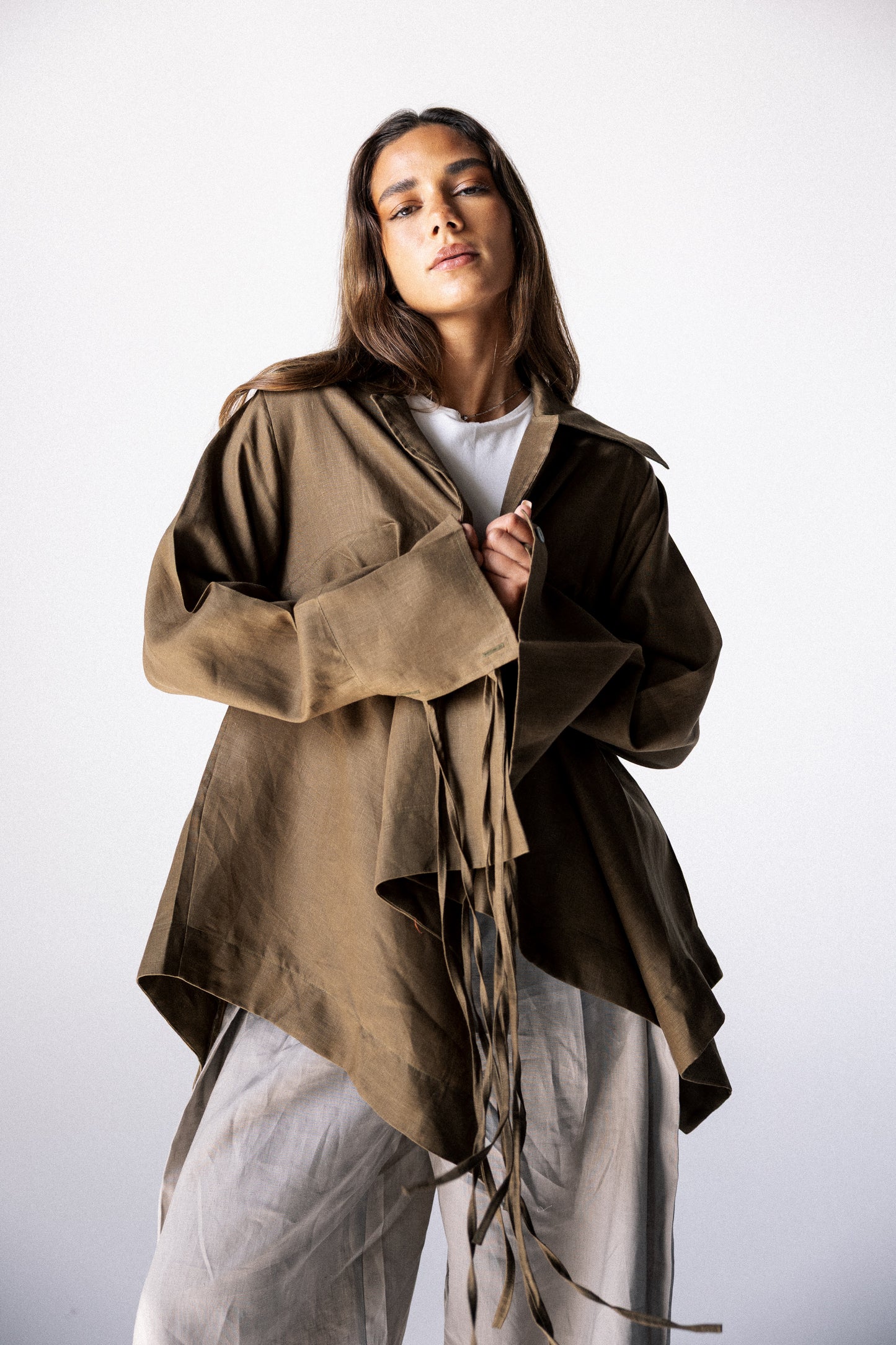 Double fringes kimono in burnt olive