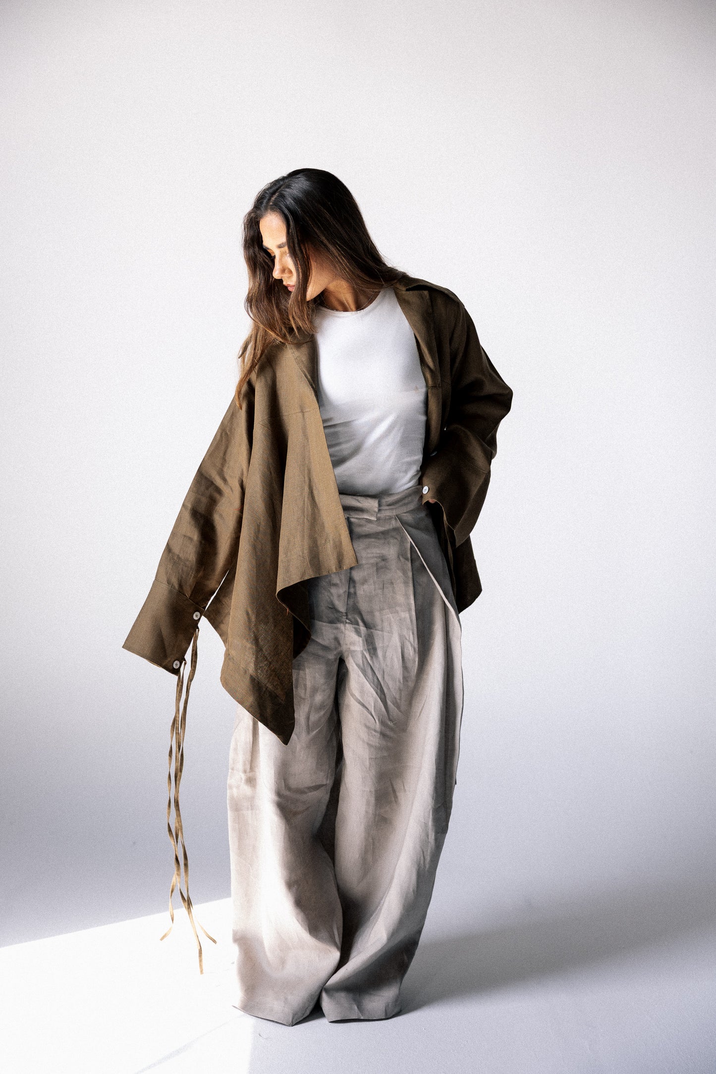 Double fringes kimono in burnt olive