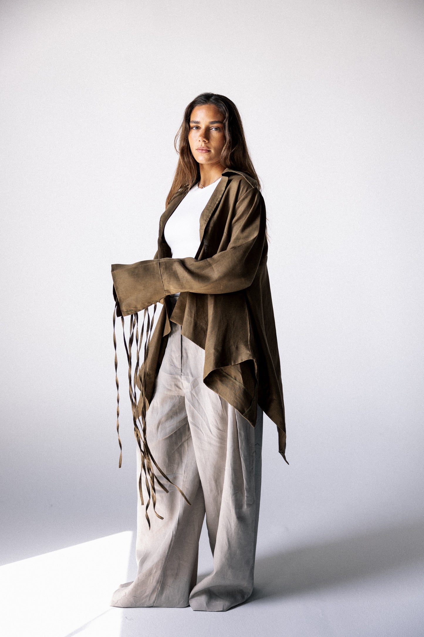 Double fringes kimono in burnt olive