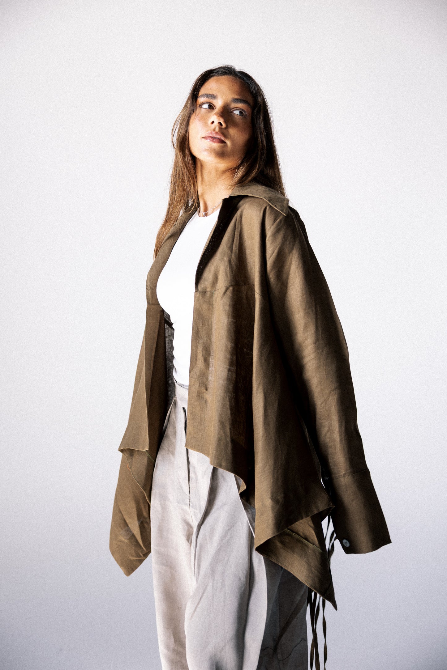 Double fringes kimono in burnt olive