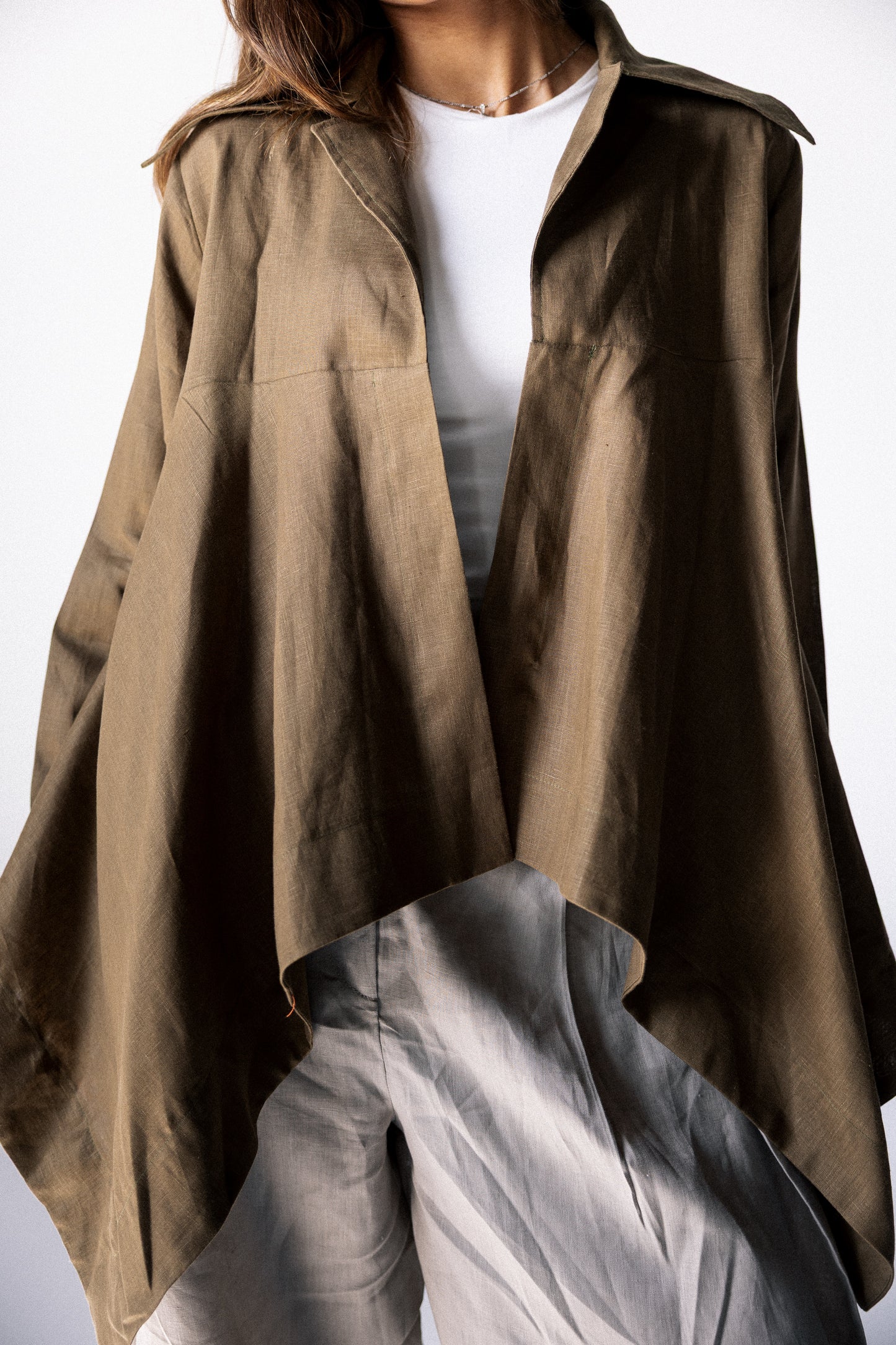 Double fringes kimono in burnt olive