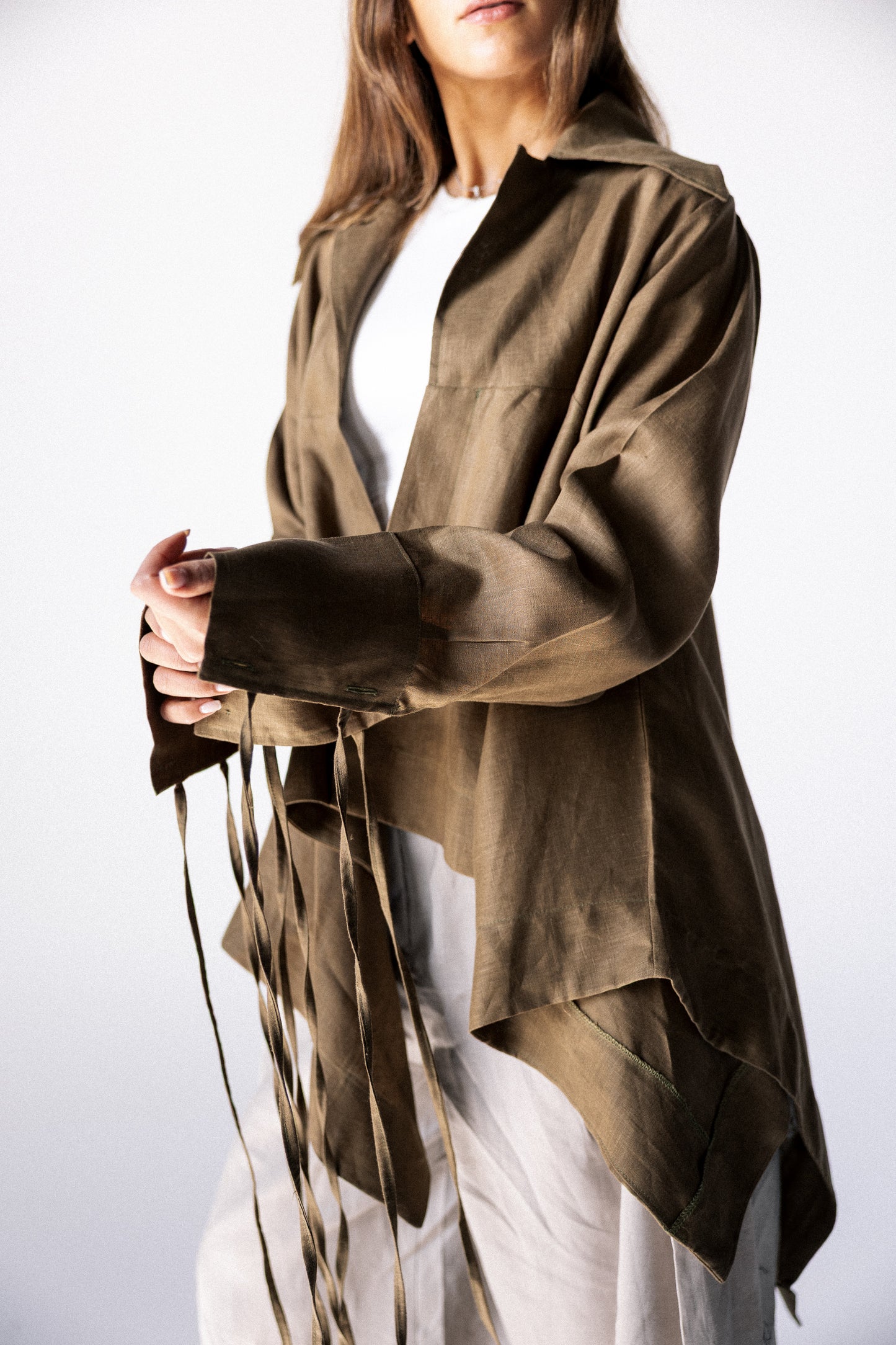 Double fringes kimono in burnt olive