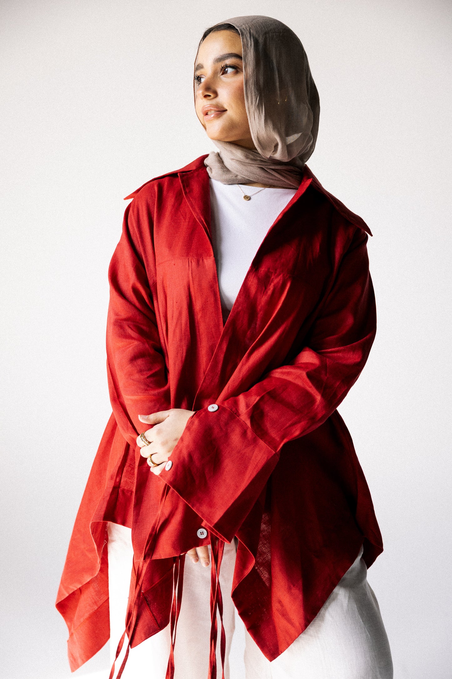 Double fringes kimono in red