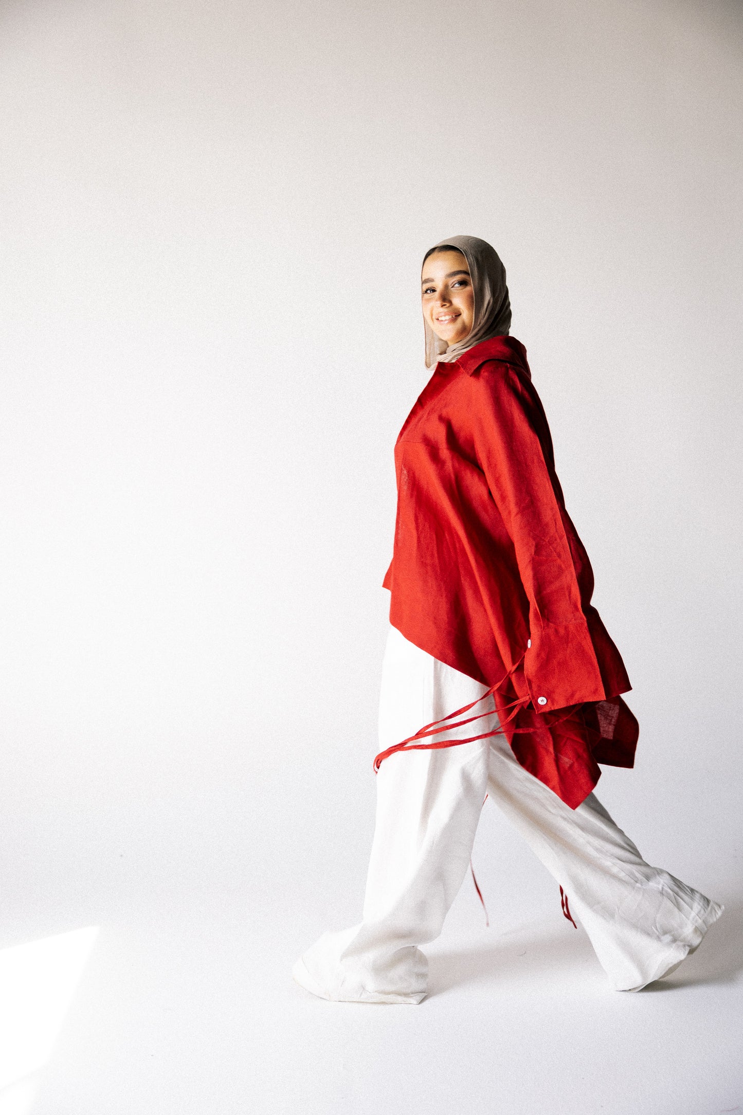 Double fringes kimono in red